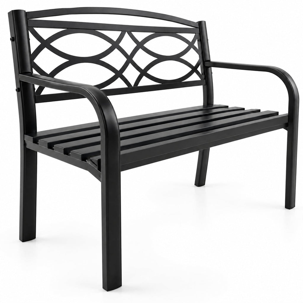 Airfind Garden Bench with Curved Armrests and Backrest, 660 lbs Capacity, Metal Frame, 19.5 x 45.5 x 32.5 Footprint, Black
