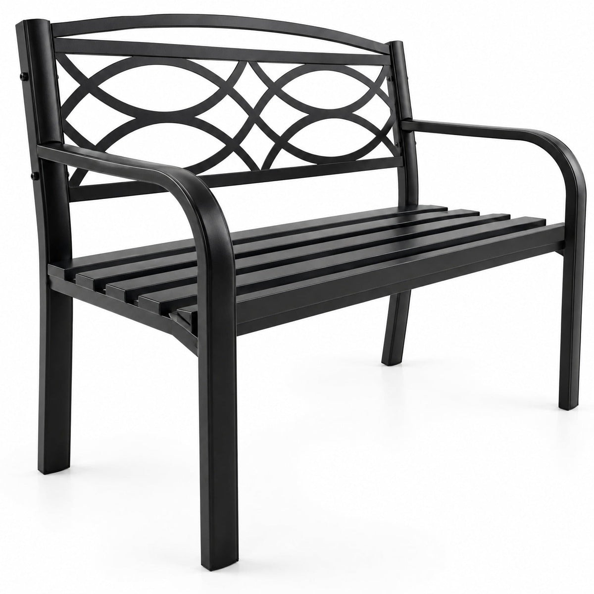 Airfind Garden Bench with Curved Armrests and Backrest, 660 lbs Capacity, Metal Frame, 19.5 x 45.5 x 32.5 Footprint, Black