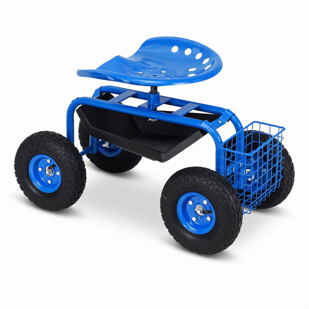 Airfind Garden Cart with Heavy Duty Tool Tray, 33 x 16 x 22 Footprint, Blue, Height adjustable and 360 degrees of rotation