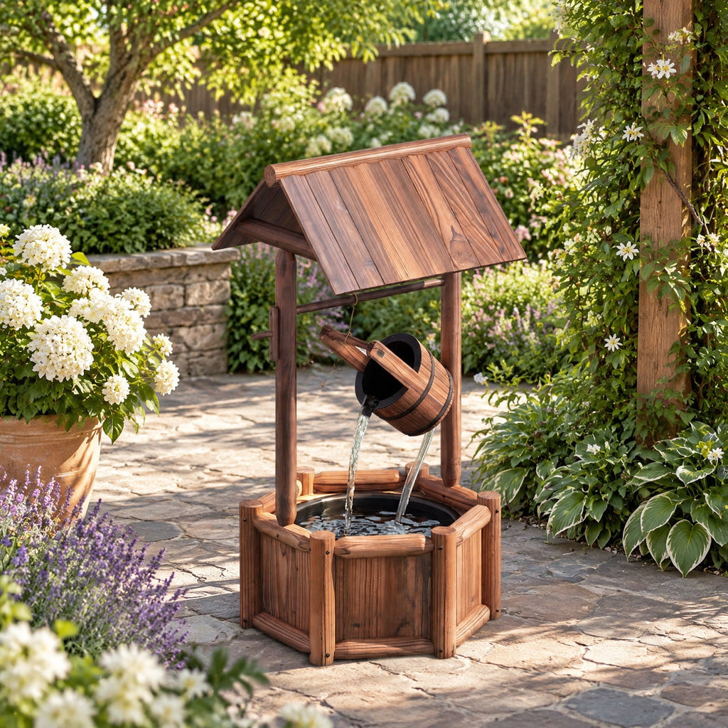 Airfind Garden Rustic Wishing Well Wooden Water Fountain with Pump, Fir Wood Frame, Product Size 24 Inch x22 Inchx 44.5 Inch (L x W x H), Unspecified