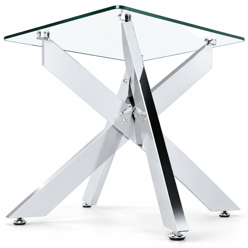 Airfind Glass Side Table Square End Table with Tempered Glass Top and Metal X Base, 20 Inch x 20 Inch x 22.5 Inch Load Footprint, Silver