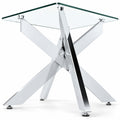 Airfind Glass Side Table Square End Table with Tempered Glass Top and Metal X Base, 20 Inch x 20 Inch x 22.5 Inch Load Footprint, Silver