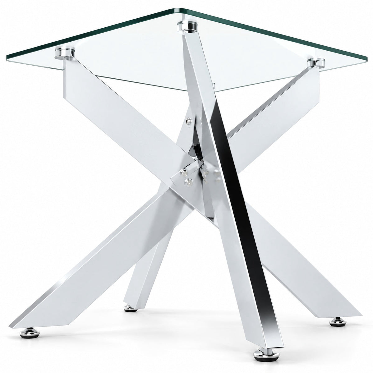 Airfind Glass Side Table Square End Table with Tempered Glass Top and Metal X Base, 20 Inch x 20 Inch x 22.5 Inch Load Footprint, Silver