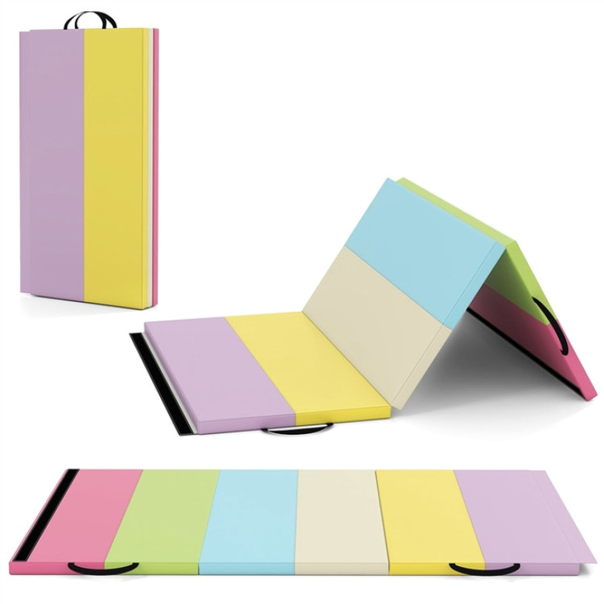 Airfind Gymnastics Practice Set with Tri-Fold PU Mat and 9 ft Folding Balance Beam, Multi-Color
