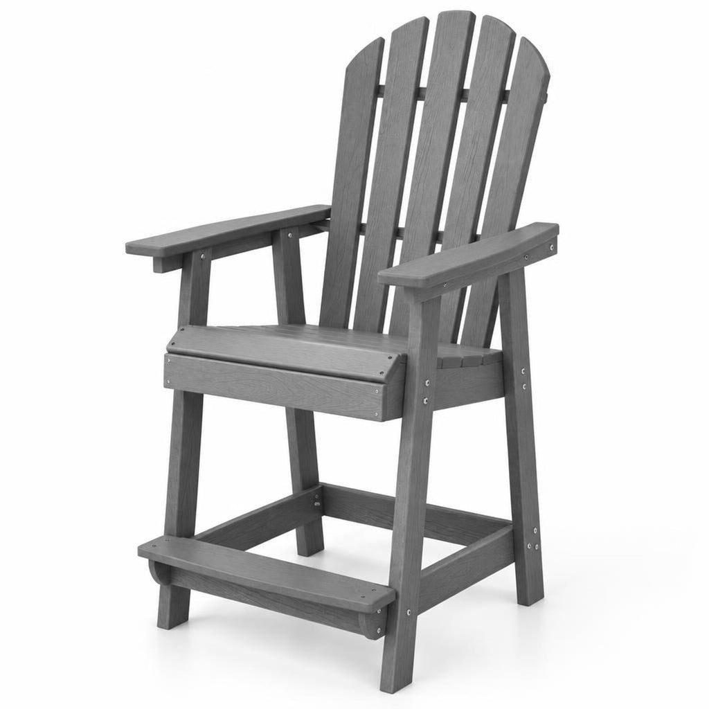 Airfind HDPE Patio Lounge Chair with Armrests and Footrest and Faux Wood Grain Finish for Indoor and Outdoor Backyard Use, Gray