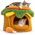Airfind Hamburger Cat Nest with Chicken Drumstick Toy and Removable Cushion for Indoor Cats, 155 lbs Capacity, Yellow