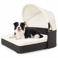 Airfind Handwoven Rattan Pet Daybed with 2 Detachable Soft Cushions for Small and Medium Dogs, 165 Lbs Capacity, PE Rattan Polyester Steel, White