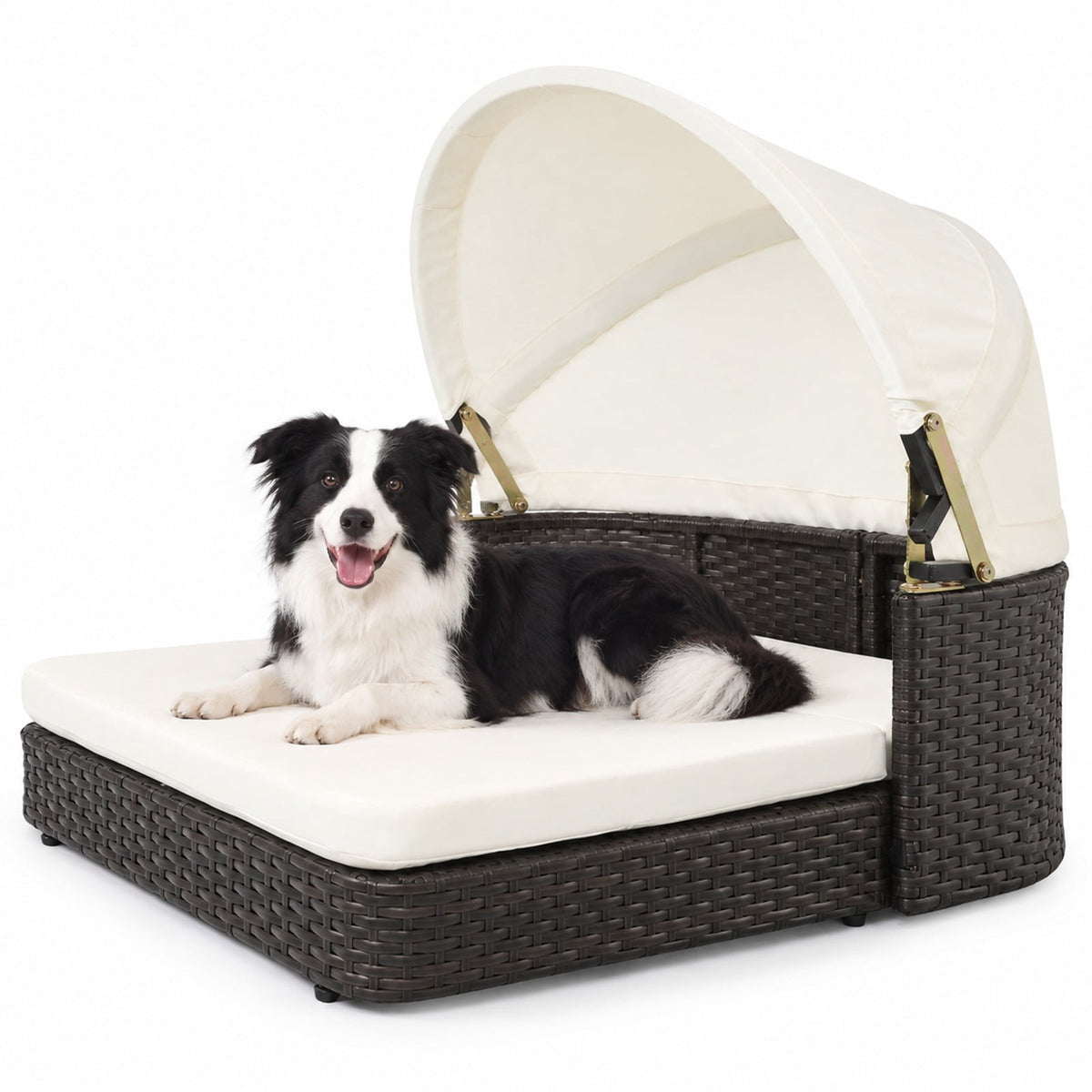 Airfind Handwoven Rattan Pet Daybed with 2 Detachable Soft Cushions for Small and Medium Dogs, 165 Lbs Capacity, PE Rattan Polyester Steel, White