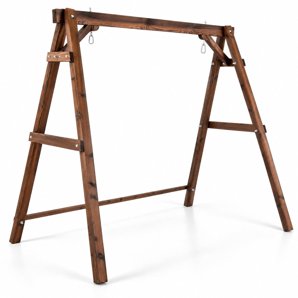 Airfind Heavy-Duty Carbonized Fir Wood Swing Frame with Reinforced Bars and 2 Hanging Rings, 880 lbs Capacity, Fir Wood Metal Frame, Brown