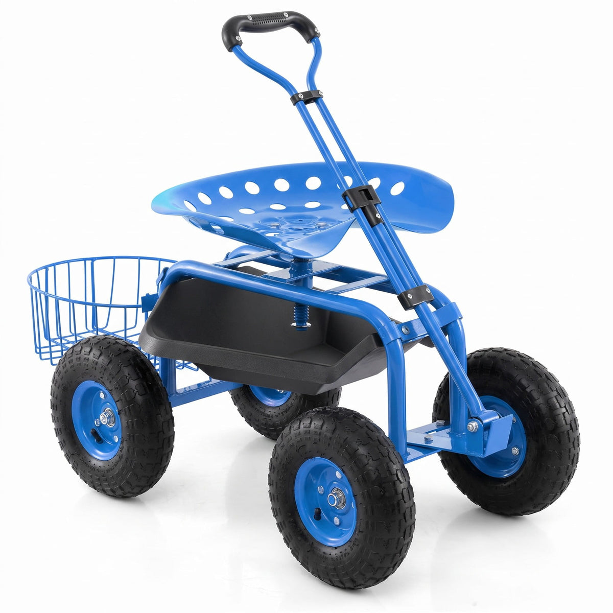 Airfind Heavy Duty Garden Cart with Tool Tray and 360 Swivel Seat, 330 lbs Capacity, Steel Rubber Plastic Frame, 38 x 17 x Footprint, Blue