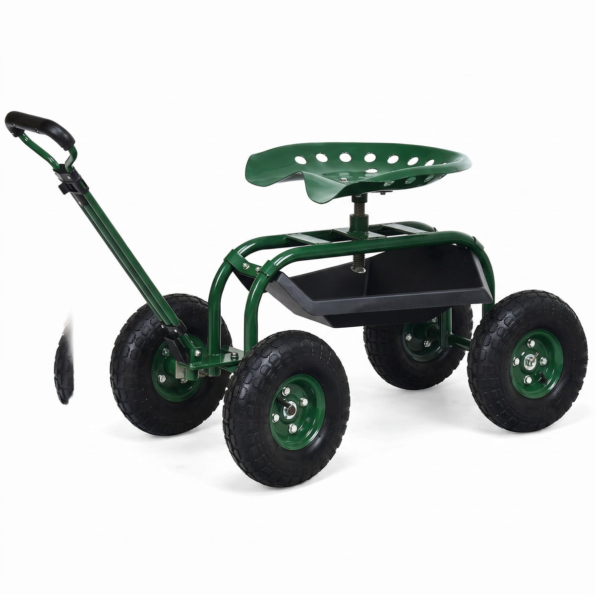 Airfind Heavy Duty Garden Cart with Tool Tray and 360 Swivel Seat, 330 lbs Capacity, Steel Rubber Plastic Frame, 38 x 17 x Footprint, Green
