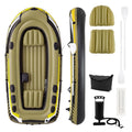 Airfind Heavy Duty Inflatable Fishing Boat 4 Person Raft Set with Aluminum Oars and Rod Holders for Fishing Drifting and Water Adventures, Green