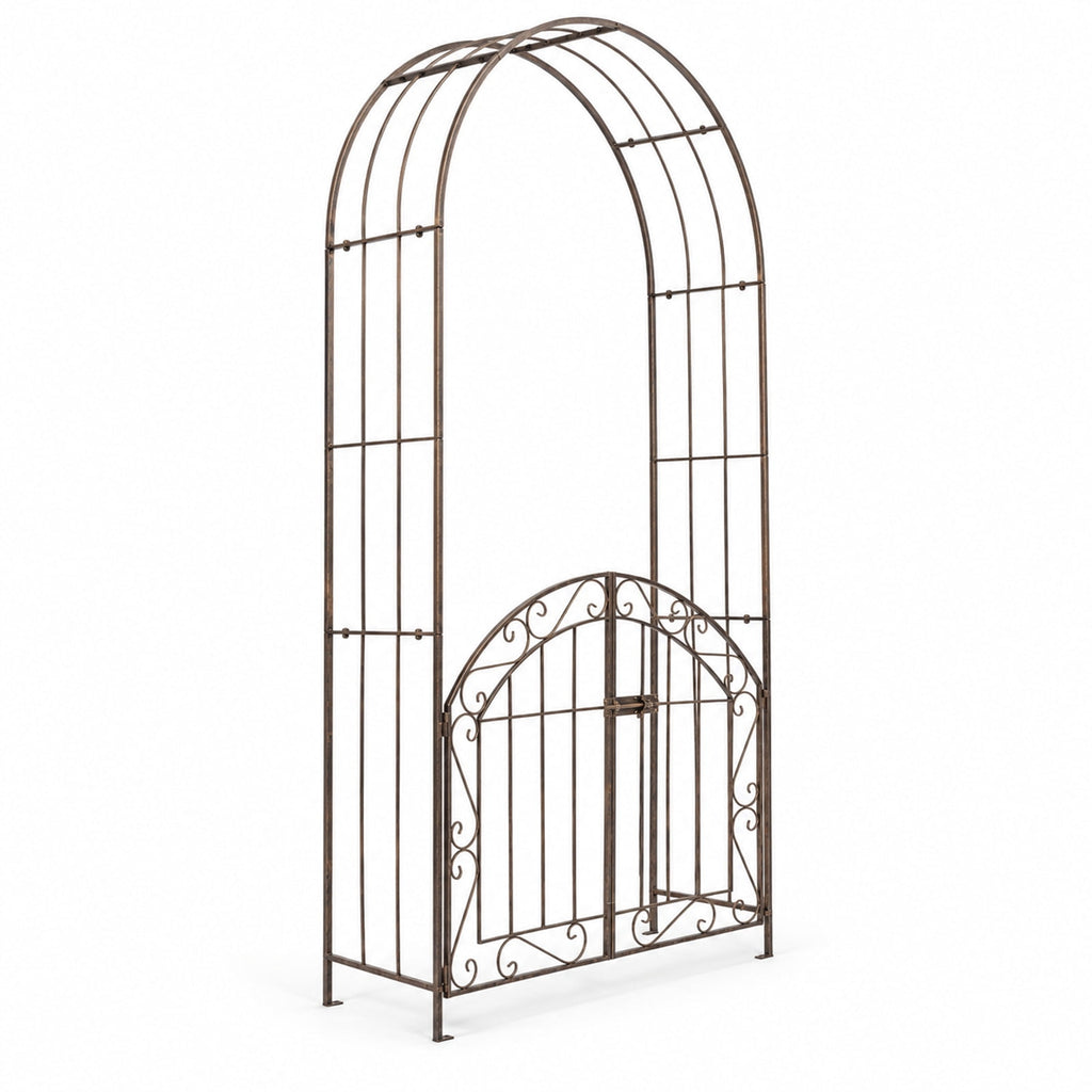 Airfind Heavy-Duty Metal Garden Arch with Gate and Safety Latch, Metal Frame, 39 x 13 x 79 Footprint, Black
