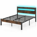 Airfind Heavy-Duty Metal Slats Support Bed Platform with Charging Station, 880 lbs Capacity, Metal Engineered Wood Frame, Brown