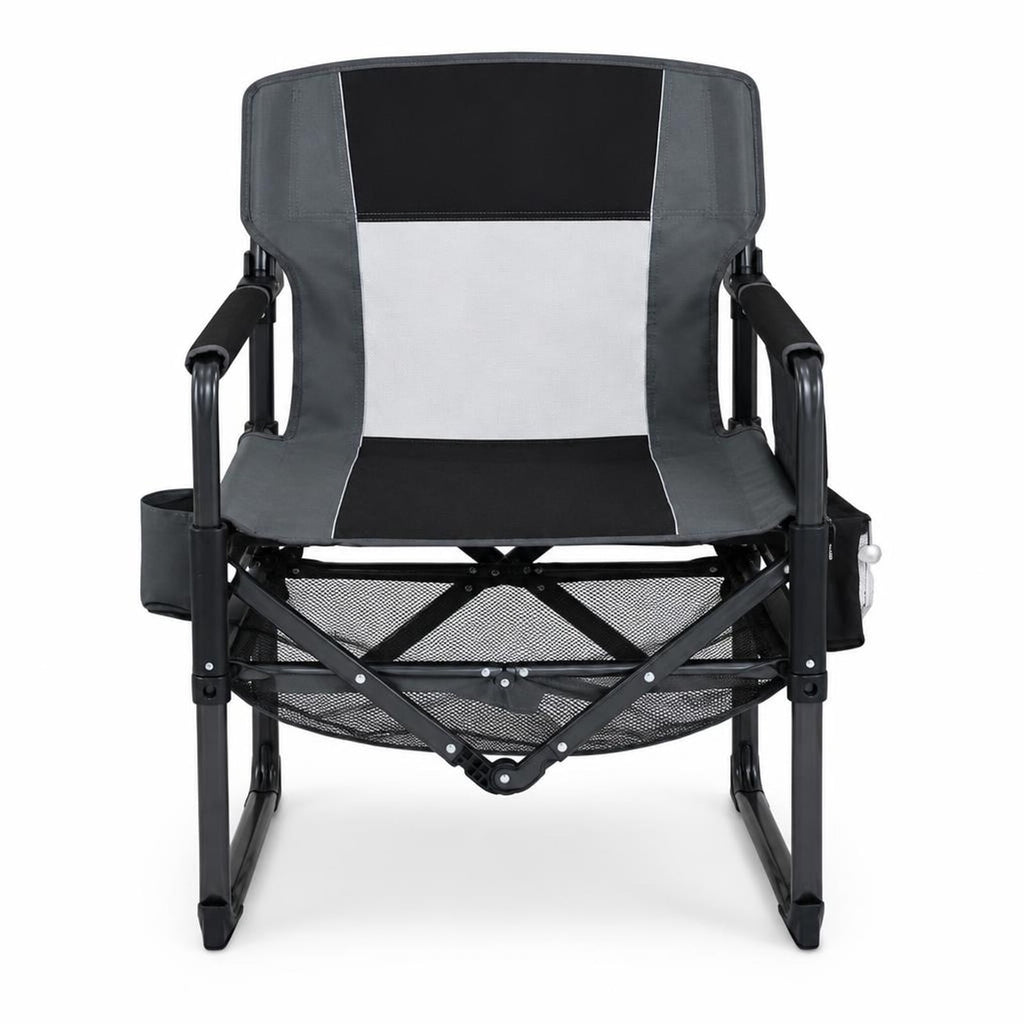 Airfind Heavy Duty Outdoor Camping Chair with Cup Holder and Side Pocket, 330 lbs Capacity, Metal Nylon Mesh PVC Fabric PP Frame, Black