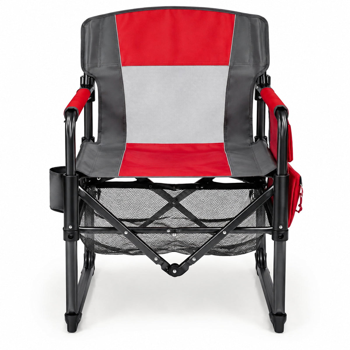Airfind Heavy Duty Outdoor Camping Chair with Cup Holder and Side Pocket, 330 lbs Capacity, Metal Nylon Mesh PVC Fabric PP Frame, Red