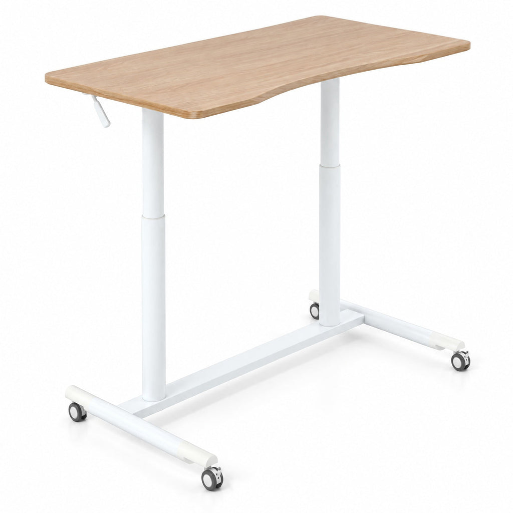 Airfind Height Adjustable Computer Desk Sit to Stand Rolling Notebook Table, MDF Frame, 37.5 x 21.5 x 27.5-42 Footprint, Natural