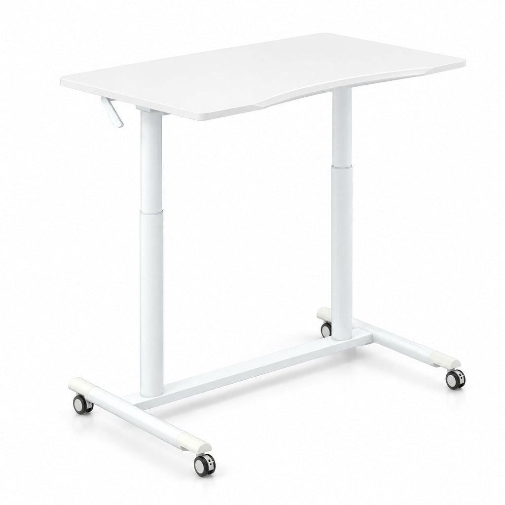 Airfind Height Adjustable Computer Desk Sit to Stand Rolling Table, MDF Frame, 37.5 x 21.5 x 27.5-42 Footprint, White