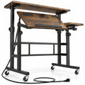 Airfind Height Adjustable Mobile Standing Desk with Power Outlets and Portable Rolling Laptop Cart on Wheels, Brown