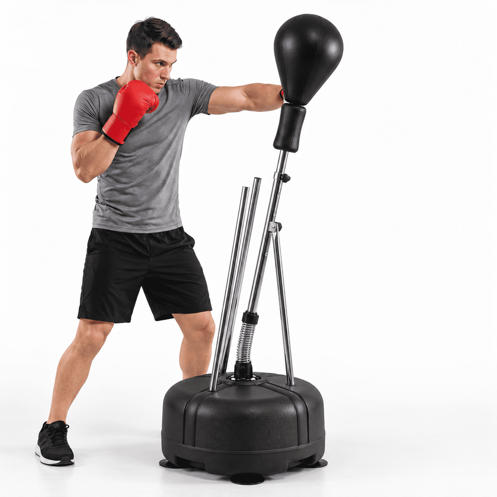 Airfind Height Adjustable Punching Bag with Stand for Teens and Adults, Freestanding Reflex Boxing Bag with Weighted Fillable Base, Gloves and Spring Ball for, Black