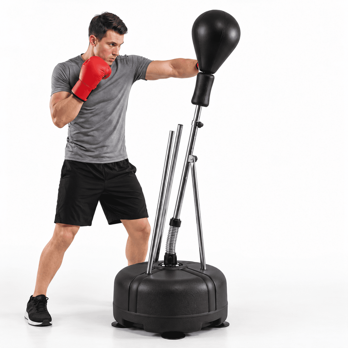 Airfind Height Adjustable Punching Bag with Stand for Teens and Adults, Freestanding Reflex Boxing Bag with Weighted Fillable Base, Gloves and Spring Ball for, Black