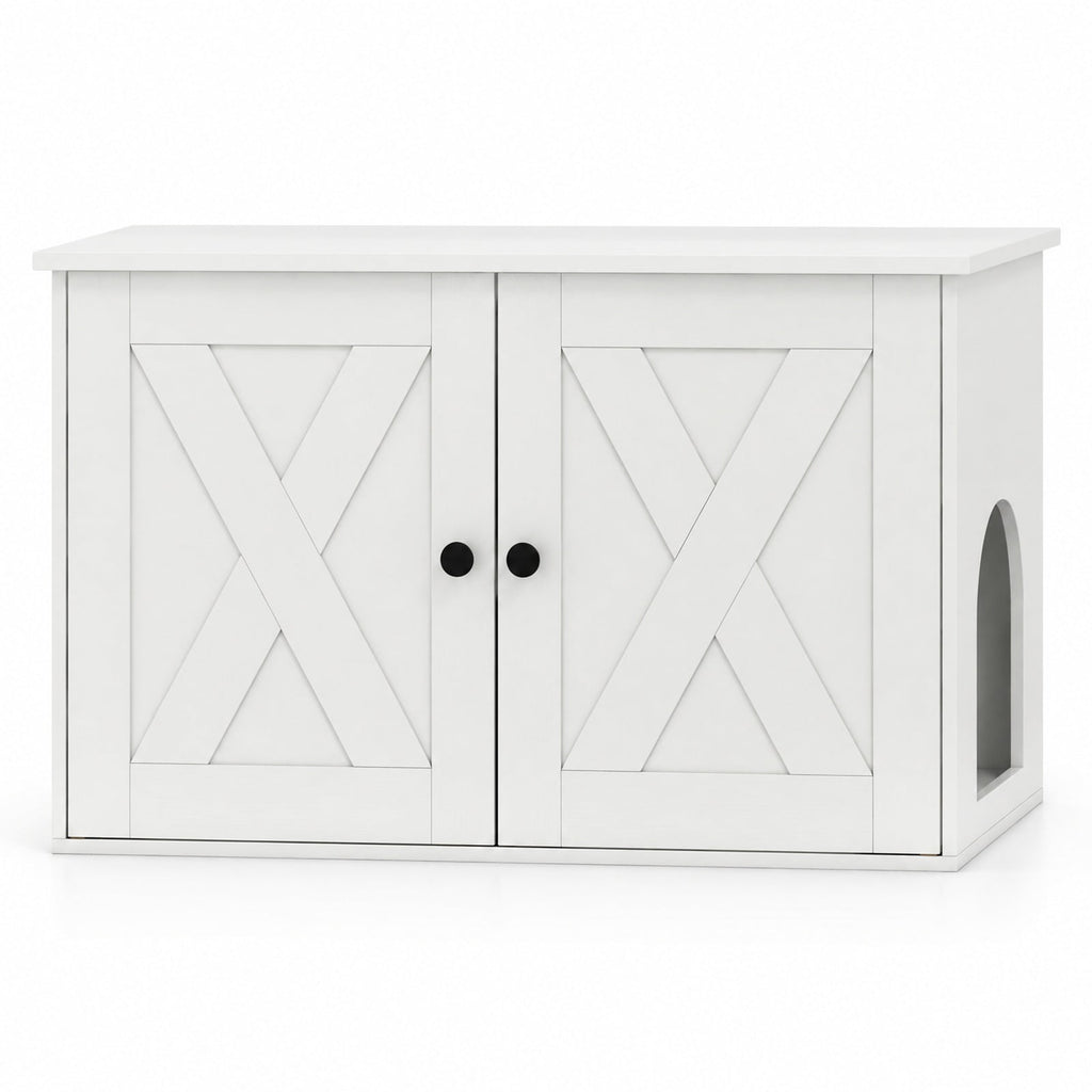 Airfind Hidden Cat Litter Box Enclosure Furniture with Divider, White, Large tabletop for plants decorations or storage, for Everyday Home Use
