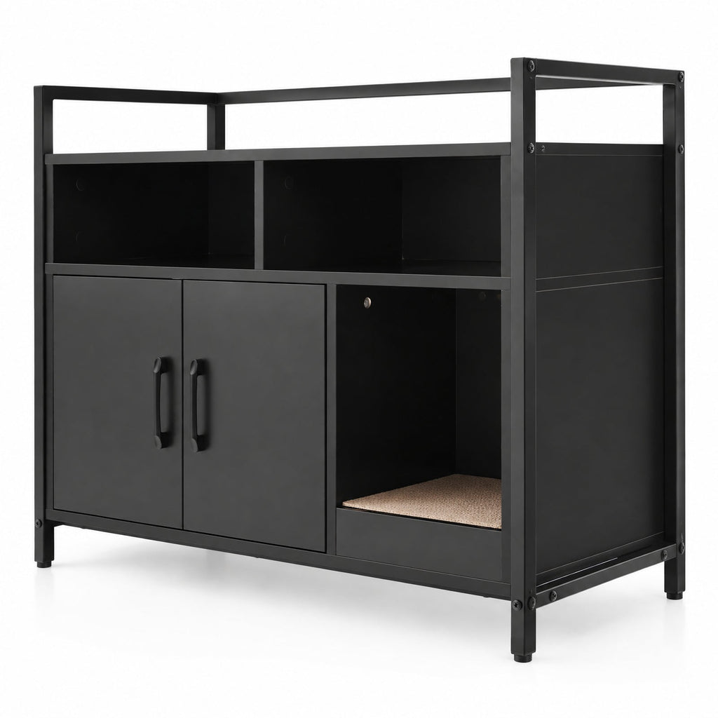 Airfind Hidden Cat Washroom with Double Doors and Scratch Cardboard, MDF Metal Frame, 35 x 17.5 x 29.5 Compartment Footprint, Coffee