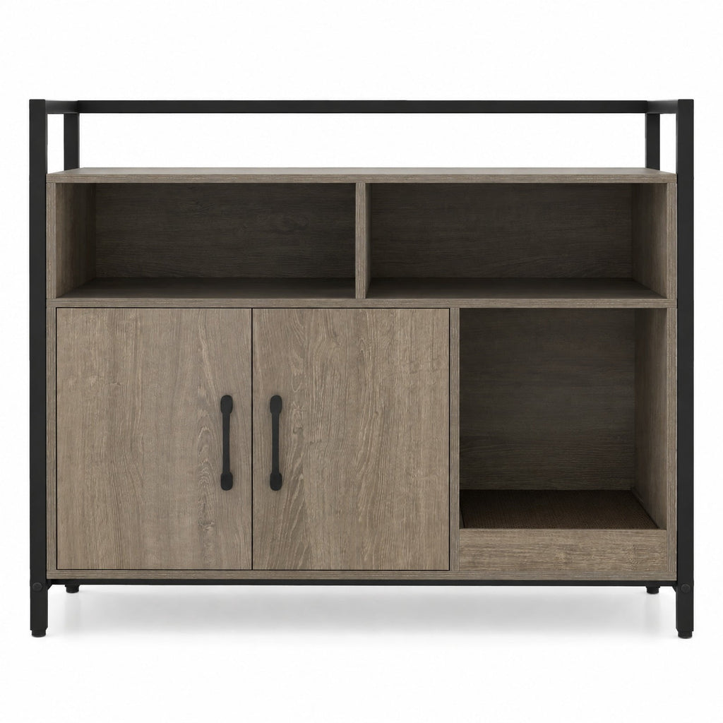 Airfind Hidden Cat Washroom with Double Doors and Scratch Cardboard, MDF Metal Frame, 35 x 17.5 x 29.5 Compartment Footprint, Oak