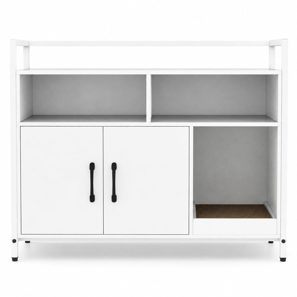 Airfind Hidden Cat Washroom with Double Doors and Scratch Cardboard, MDF Metal Frame, 35 x 17.5 x 29.5 Compartment Footprint, White