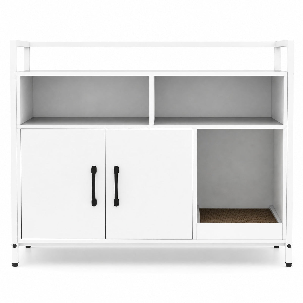 Airfind Hidden Cat Washroom with Double Doors and Scratch Cardboard, MDF Metal Frame, 35 x 17.5 x 29.5 Compartment Footprint, White