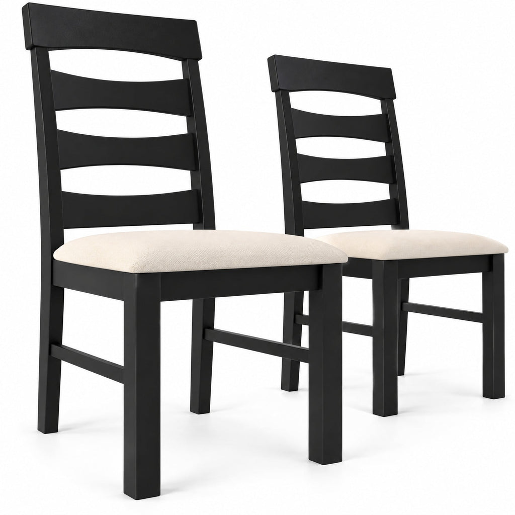 Airfind High Back Dining Room Chairs Set of 2 with Padded Seat, Capacity 330 lbs Capacity, Rubber Wood Faux Linen Fabric Sponge MDF Frame, Black