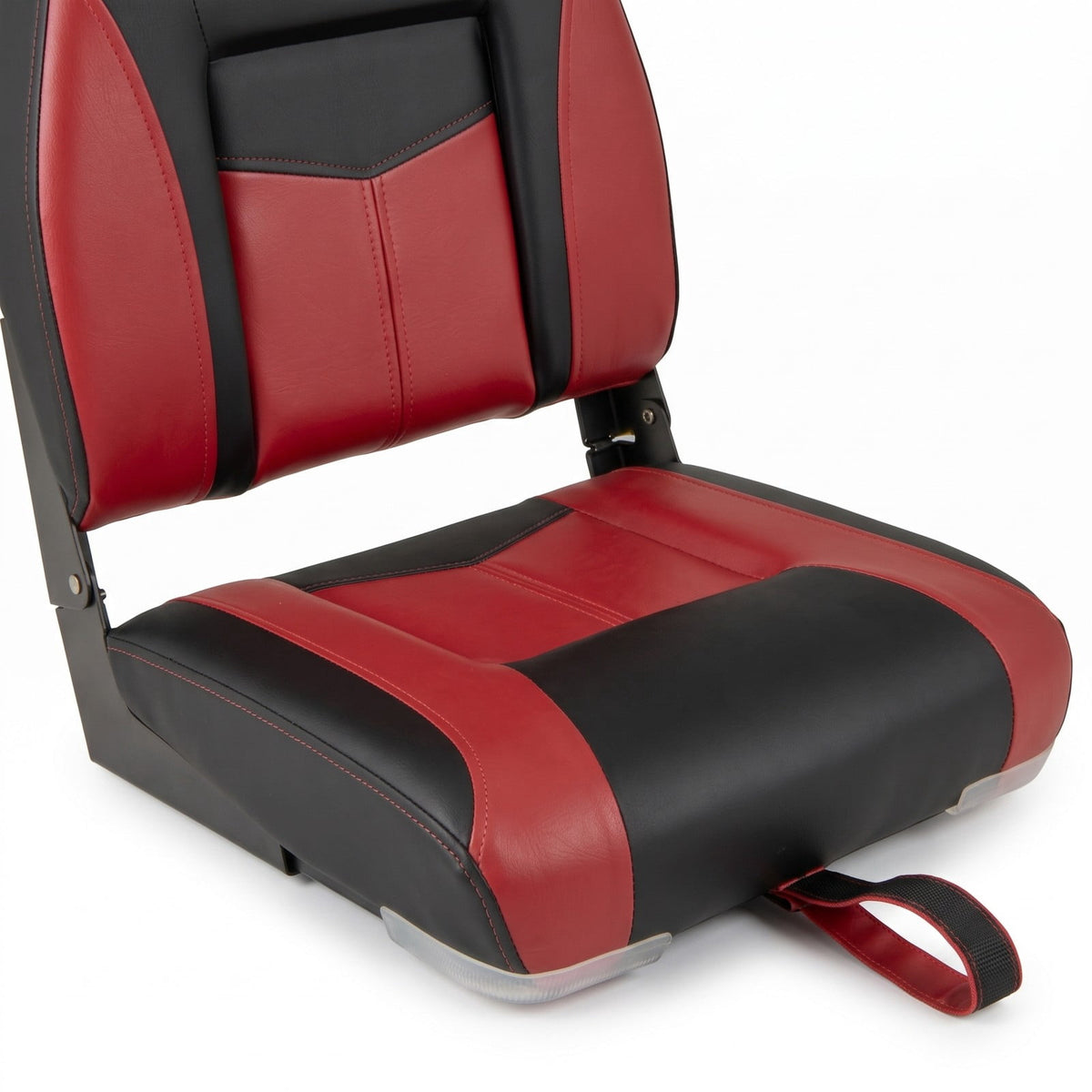 Airfind High Back Folding Boat Seat with Padded Sponge Cushion and Aluminum Hinges for Fishing and Pontoon Boats, Red and Black