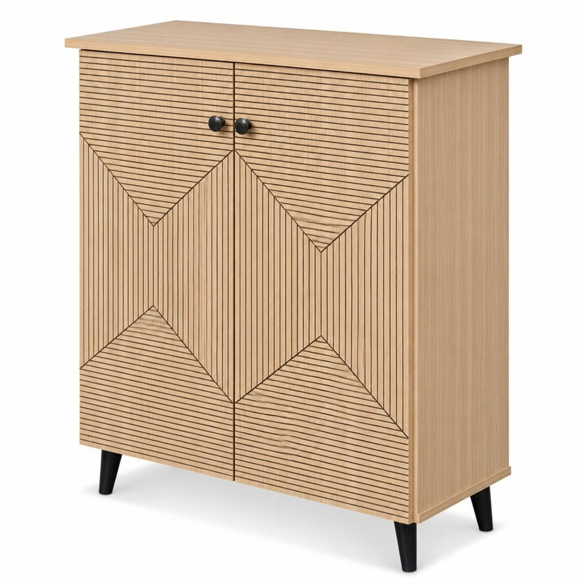 Airfind High‑quality 2‑Door Geometric Cabinet Freestanding Decorative Footwear Storage Unit with Carved Panels for Indoor Home Use, 66 lbs Capacity