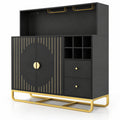 Airfind Home Bar Cabinet with Wine Rack Glass Holder and Adjustable Shelf, 47 Inch x 16 Inch x 48.5 Inch Inner Footprint, Black