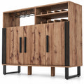 Airfind Home Wine Bar Cabinet with 3 Doors and Adjustable Shelves, 110 lbs Capacity, Engineered Wood MDF Frame, 47in x 16in x 37.5in Footprint, Brown