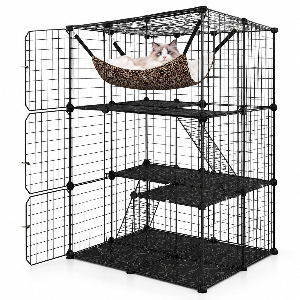 Airfind Indoor Cat Cage 3-Tier Cat Enclosure Detachable Metal Wire Kennel, 5 kg Capacity, PP Frame, 29.1 Inch x 29.1 Inch x 42.1 Inch Footprint, Black