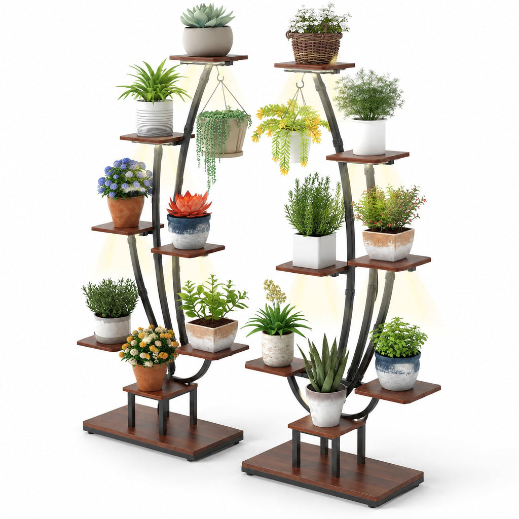 Airfind Indoor Plant Stand with Grow Lights Tall 8-Tier Corner Metal Plant Shelf-Set of 2, Layer 10 lbs Capacity, Metal Engineered Board Frame