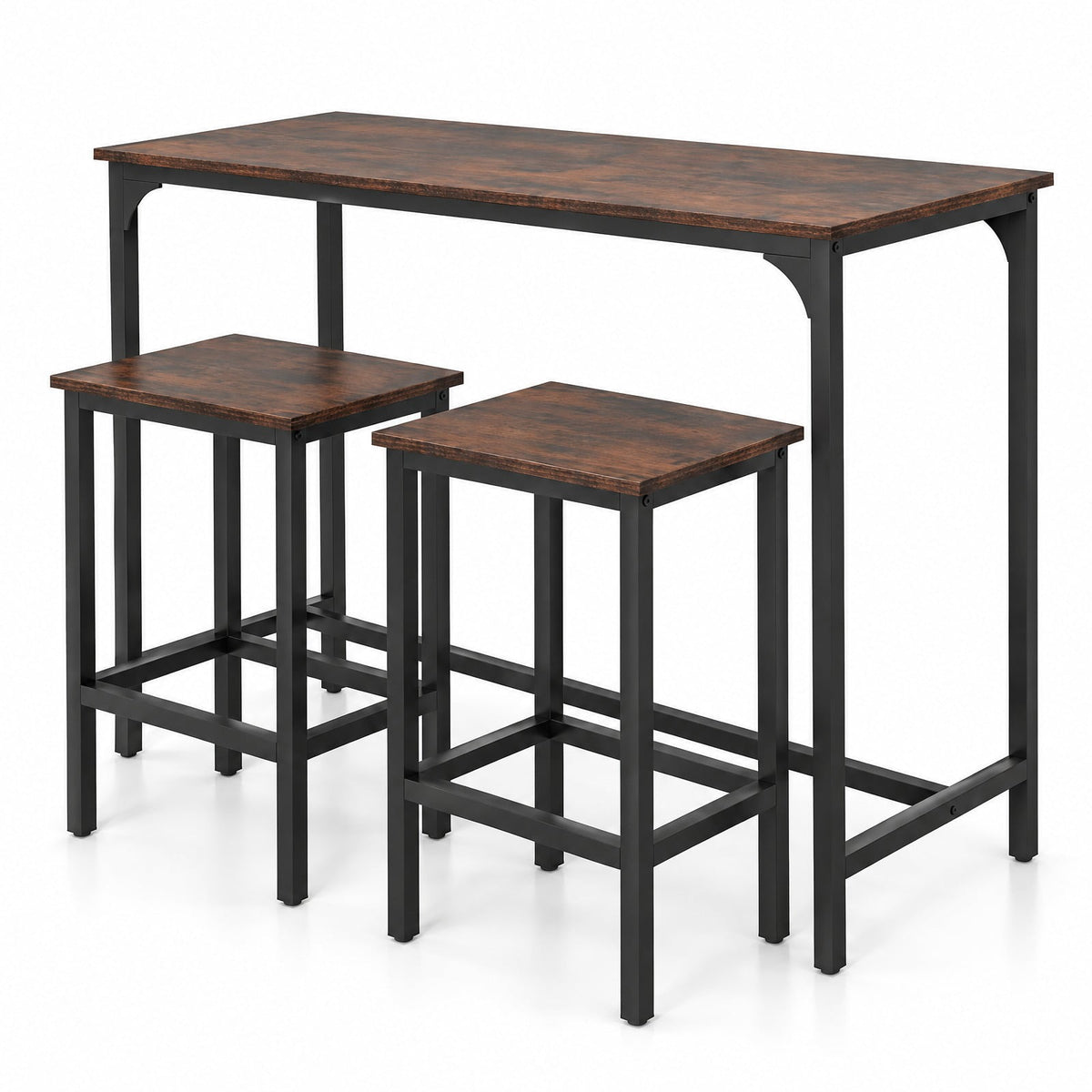 Airfind Industrial 3-Piece 47.5 Counter-Height Dining Table and 2 Bar Stools, 200 lbs Capacity, Metal Engineered Board Frame, Coffee