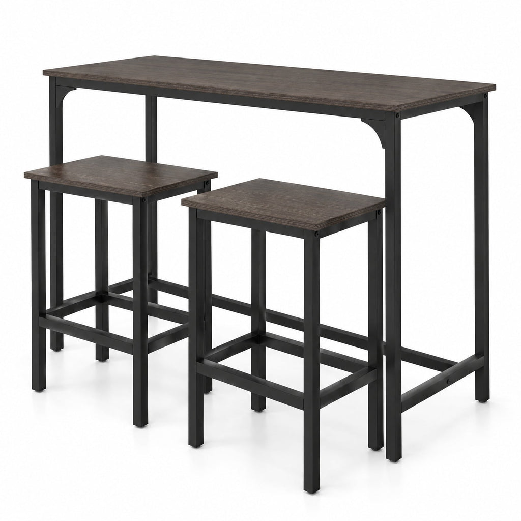 Airfind Industrial 3-Piece 47.5 Counter-Height Dining Table and 2 Bar Stools, 200 lbs Capacity, Metal Engineered Board Frame, Gray