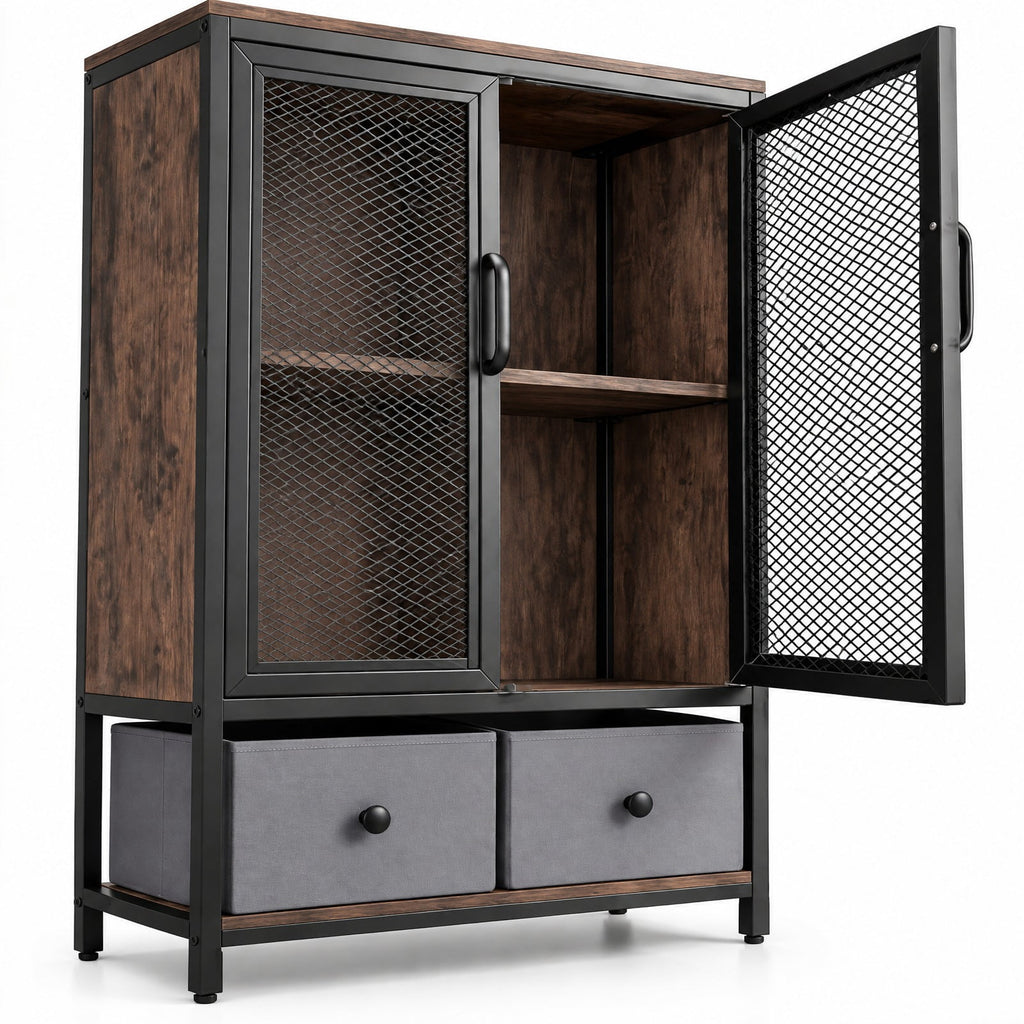 Airfind Industrial Coffee Bar Cabinet, Industrial Bar Cabinet with 2-Tier Storage Compartment, 88 lbs Capacity, Engineered Wood Metal PVC, Coffee