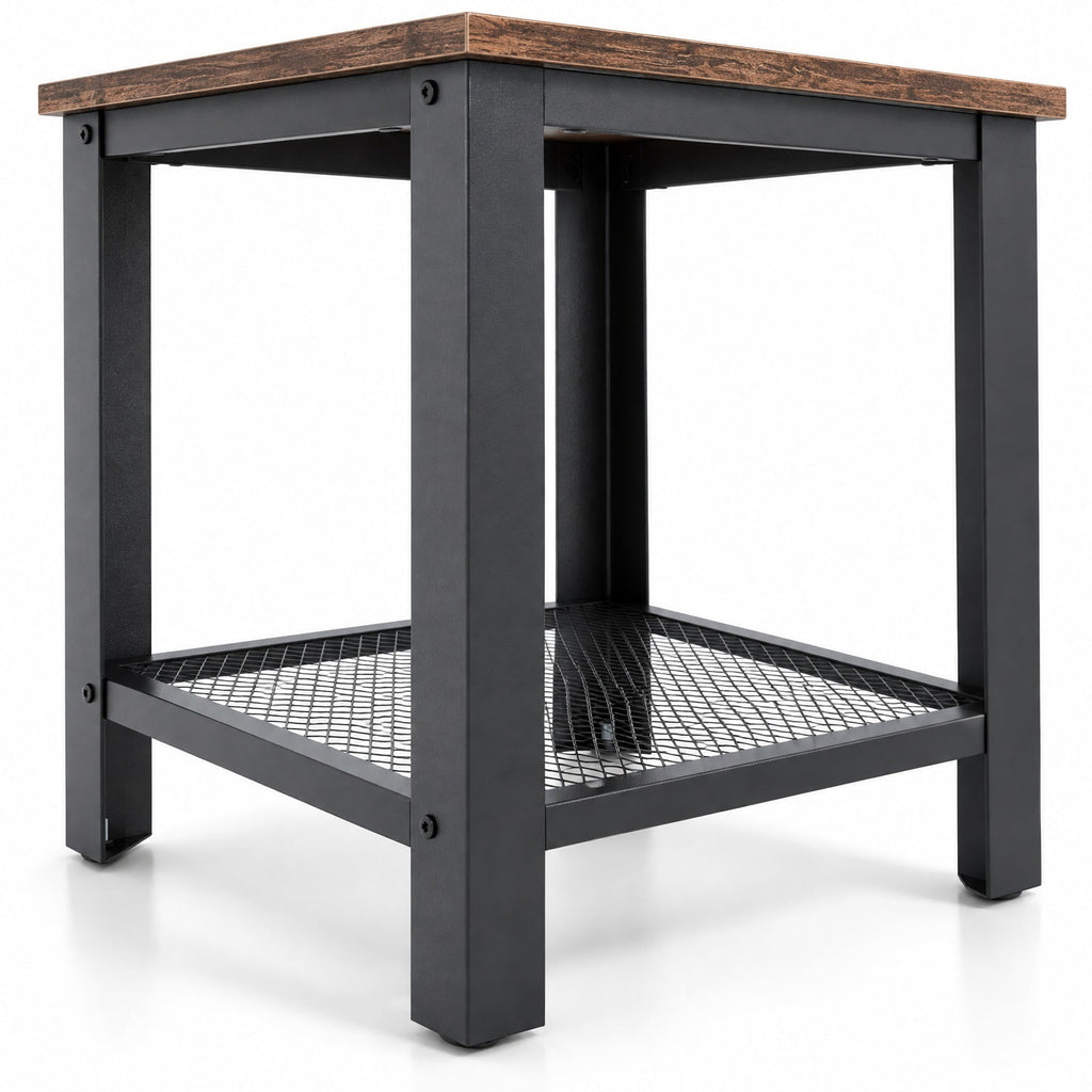 Airfind Industrial End Table 2-Tier Side Table, 55 lbs Capacity, Wood iron, 16 Inch x 16 Inch x 18 Inch (L x W x H) Product weight: 12 lbs, Black