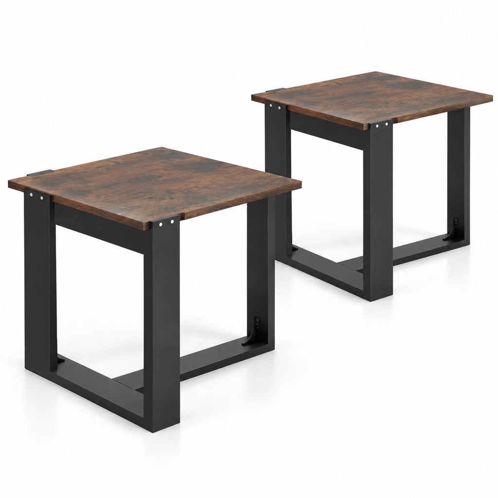 Airfind Industrial Sofa End Table with Metal Frame-2, 110 lbs Capacity, Engineered Wood Metal Frame, 20 x 20 x 20 Footprint, Rustic Brown Black