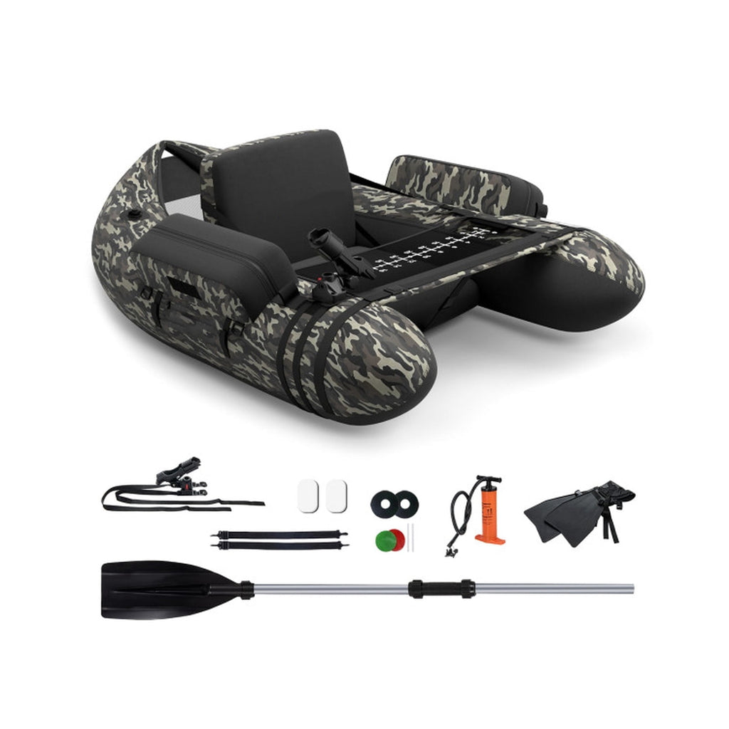 Airfind Inflatable Fishing Float Tube with 350 lb Capacity and Adjustable Shoulder Straps plus Storage Pockets and Foot Pump for Lake Pond River Bass Fly Fishing, Camouflage Multicolor