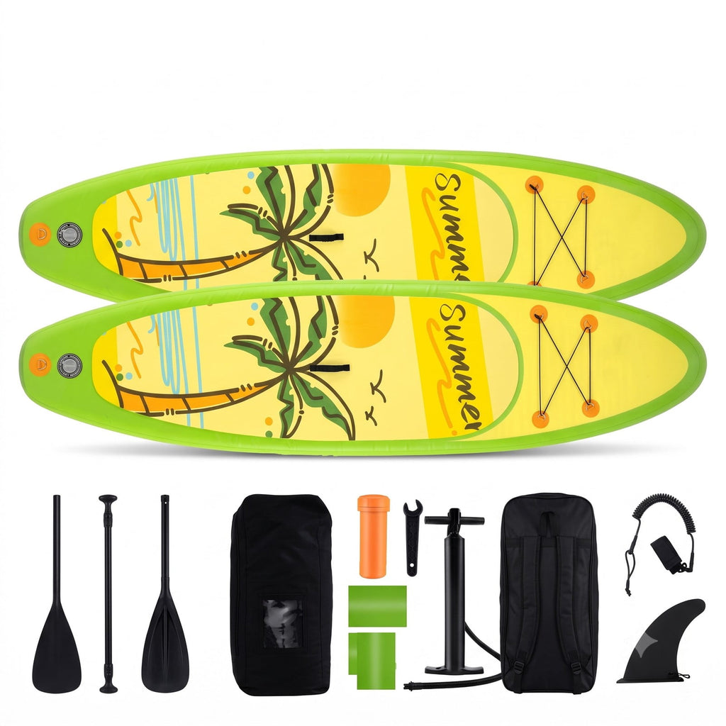 Airfind Inflatable Stand Up Paddle Board with 3 Fins and Telescoping Aluminum Paddle for Adults and All Skill Levels, Green and Yellow