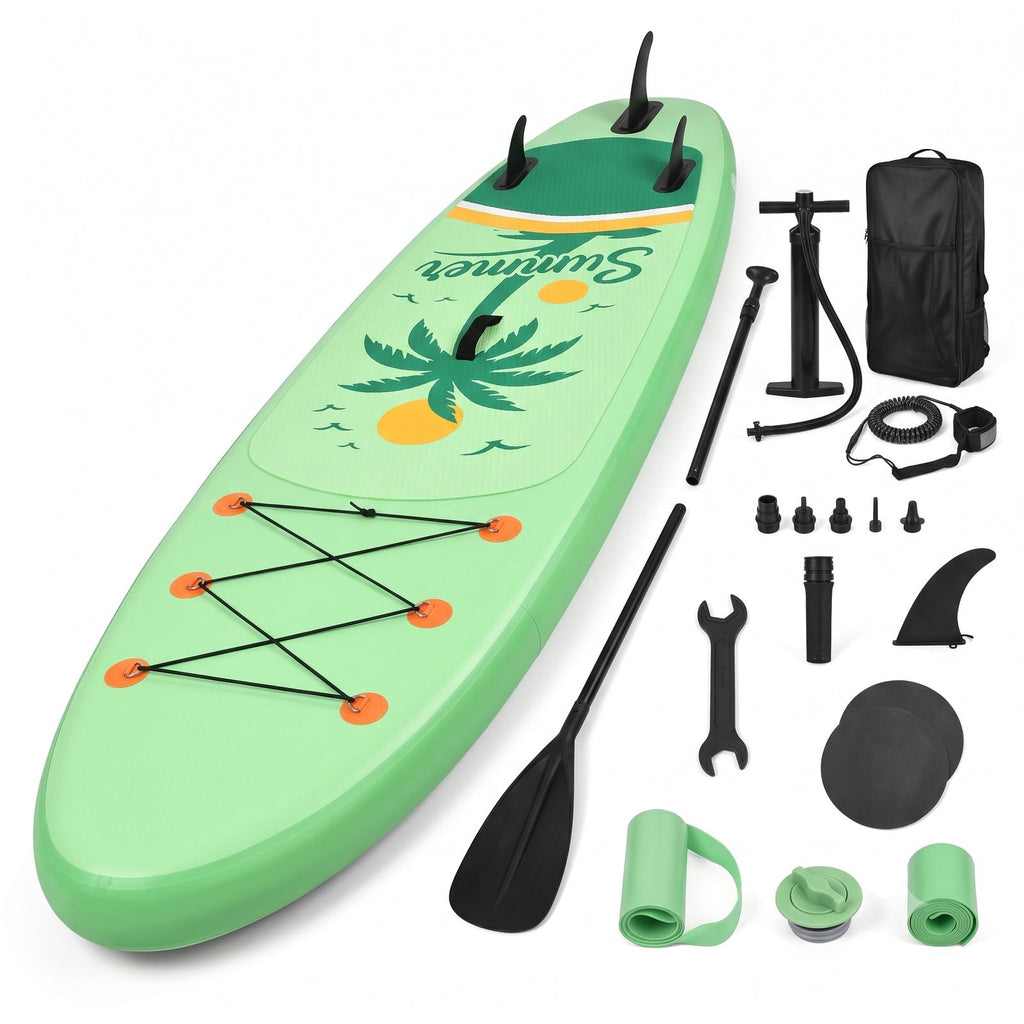 Airfind Inflatable Stand Up Paddle Board with 3 Fins and Telescoping Aluminum Paddle for Beginners and Seasoned Paddlers, Green and Yellow