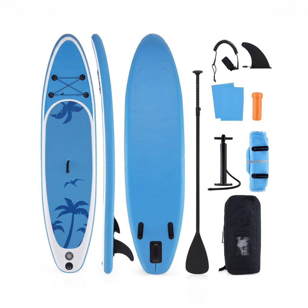 Airfind Inflatable Stand Up Paddle Board with Triple Fins and Adjustable Aluminum Paddle for Beginners and Adults, Blue and White
