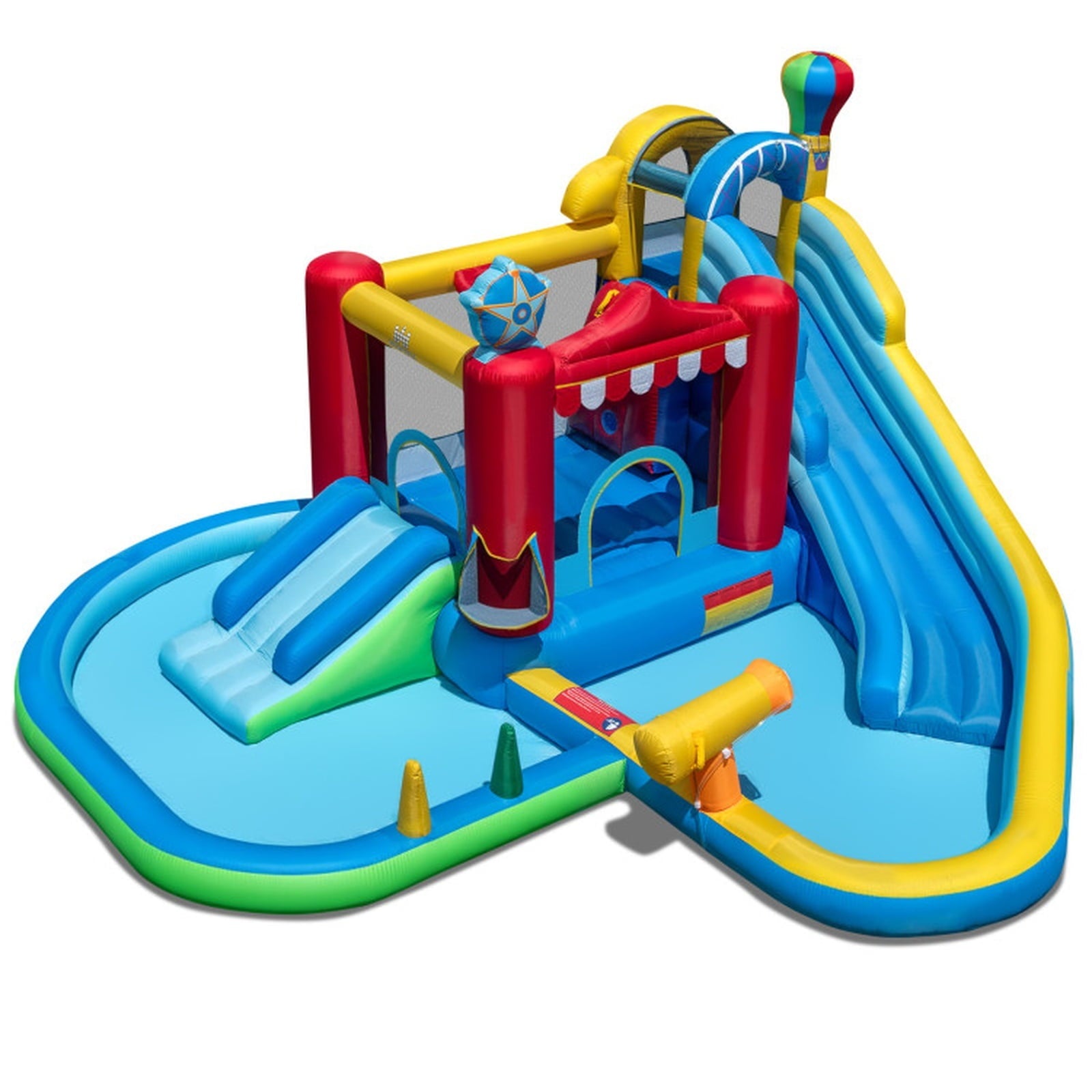 Airfind Inflatable Water Park with Splash Pool, Water Cannon, Basketball Rim and 50 Ball Pit, 188in x183in x102in Bounce House for Birthday Parties Kids 3-12