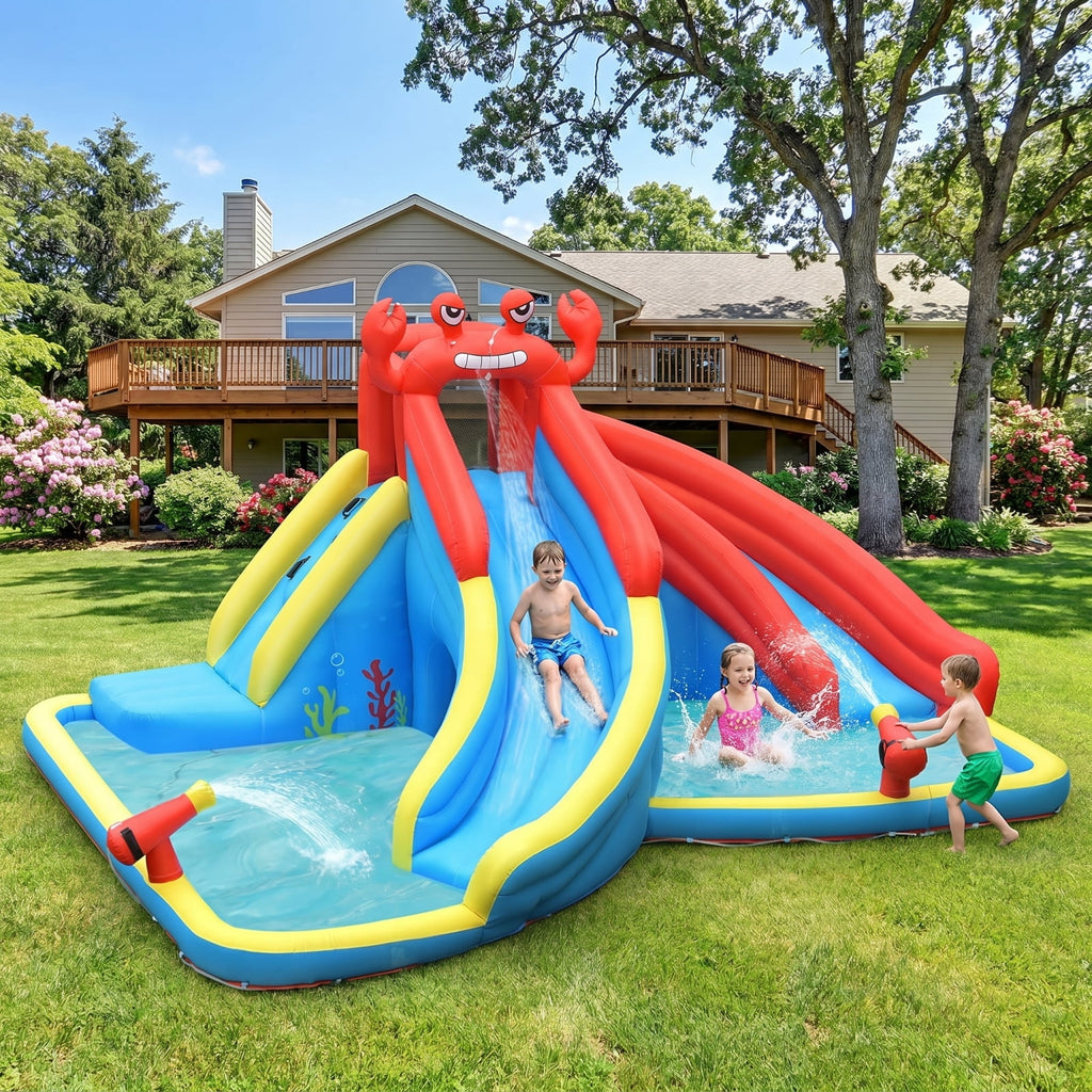 Airfind Inflatable Water Slide Bounce House with 950W Blower, Dual Slides, Splash Pools, Water Cannons Climbing Wall, 197in x157in x98in for Kids 4-12