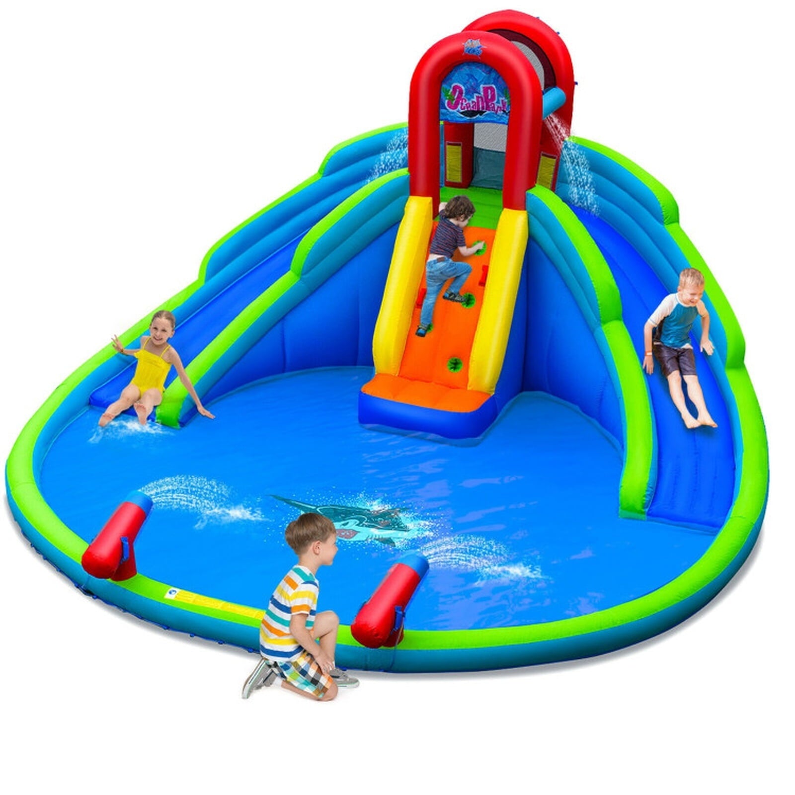 Airfind Inflatable Waterslide Bounce House with Upgraded Handrails, Dual Slides, Water Cannons, Climbing Wall, 216x212x116in for Kids 3-10
