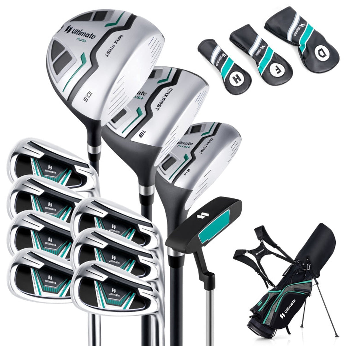 Airfind Junior Complete Golf Club Set for Ages 11-13 with 5 Pieces Including a 460cc Fairway Wood and Irons Plus Putter and Stand Bag as a Full Golf Club Set, Green